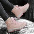 Women's Boots Snow Boots Waterproof Boots Plus Size Daily Solid Color Fleece Lined Booties Ankle Boots Winter Flat Heel Round Toe Casual Comfort PU Lace-up Black Pink Blue