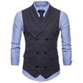 Men's Vest Waistcoat Business Wedding Party Active Smart Casual Spring Fall Polyester Plaid Double Breasted Shirt Collar Slim Brown Light Grey Dark Gray Vest