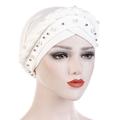 Women Fashion Pearls Muslim Scarf Hijabs Hat Women India Hat Solid Turban Hat Wrap Cap Head Scarf Headscarf Hat Female Hair Accessories