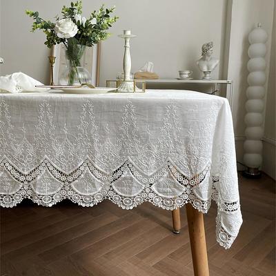 White Tablecloth Rectangle Lace Table Cloths Farmhouse Style Table Cover for Kitchen Dining, Party, Holiday, Buffet