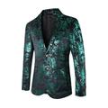 Black Gold Men's Sparkle Paisley Velvet Party Blazer Jacket Regular Tailored Fit Floral Single Breasted Two-buttons Black Gold Red Silver Royal Blue Purple Fuchsia Green 2024