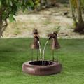 Fountain Yard Art Decor, Resin Handicraft Decoration Garden Decoration Owl Big Rooster Toucan Running Water Crow Fountain