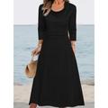 Women's Casual Dress Plain Dress Midi Dress Button Pocket Daily Vacation Fashion Modern Cowl Neck Long Sleeve Black Blue Camel Color