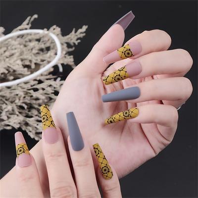 24pcsDetachable Long Ballerina False Nails With Design Wearable Fake Nails Full Cover Nail Tips