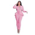 Women's Blazer Office Suit Pants Sets Solid Color Office Wear to work Black White Pink Ruffle Long Sleeve Vintage Basic Shirt Collar Regular Fit Fall Winter