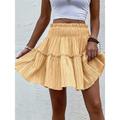 Women's Skirt A Line Mini High Waist Skirts Pleated Ruffle Solid Colored Street Daily Summer Polyester Fashion Casual Black White Yellow Light Blue