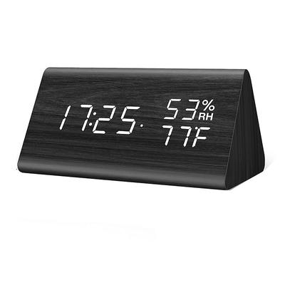 Wooden Digital Alarm Clock with Wooden Electronic LED Time Display 3 Alarm Settings Humidity Temperature Detect Wood Made Electric Clocks for Bedroom