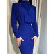 Women's Work Dress Party Dress Sheath Dress Fashion Maxi Dress Ruched Stand Collar Long Sleeve Plain Loose Fit Royal Blue Sky Blue Dark Green Fall Winter S M L XL XXL