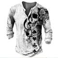 Men's T shirt Tee Henley Shirt Tee Funny T Shirts Designer Basic Classic Shirt Graphic Skull Music Long Sleeve Shirt White Outdoor Daily Sports Henley Spring Summer Clothing Apparel 3D Print Plus