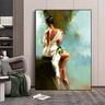 Artistic woman portrait canvas Handpainted woman facing back wall decor woman canvas Handmade woman canvas painting Modern Rolled Canvas (No Frame)