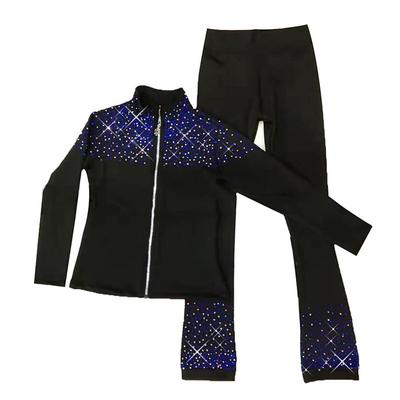 Figure Skating Jacket with Pants Women's Girls' Ice Skating Outfits Black Stretchy Training Competition Skating Wear Thermal Warm Crystal / Rhinestone Long Sleeve Ice Skating Figure Skating