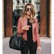 Women's Faux Leather Jacket Street Shopping Spring Fall Regular Coat Slim Windproof Chic Modern Jacket Long Sleeve Solid Color Faux Fur Trim Light Pink Navy Wine Red