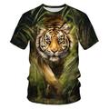 Jungle Casual Mens 3D Shirt For Birthday Green Summer Polyester Men'S Tee Tiger Round Neck Black Outdoor Short Sleeve Print Clothing Apparel Slim Fit