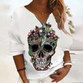 Women's Halloween Shirt Pullover Sweatshirt Hoodie Sweatshirt Skull Cat Pumpkin Daily Going out Weekend Black White Yellow Zipper Print Long Sleeve Streetwear Hoodie V Neck Regular Fit Spring Fall