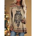Women's T shirt Tee Tunic Graphic Animal Animal Patterned Animal Pattern Long Sleeve Casual Daily Vintage Western Retro Round Neck Spring Fall Fall Winter