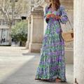 Women's Casual Dress Swing Dress Boho Dress Long Dress Maxi Dress Green Pink Long Sleeve Floral Print Winter Fall Autumn V Neck Winter Dress Weekend Fall Dress S M L XL