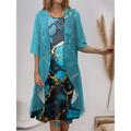 Women's Two Piece Dress Set Casual Dress Chiffon Dress Print Dress Outdoor Holiday Fashion Modern Print Midi Dress Crew Neck Half Sleeve Floral Loose Fit Royal Blue Blue Green Spring S M L XL XXL