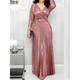 Women's Swing Dress Semi Formal Dress Plain Dress Long Dress Maxi Dress Pleated With Belt Party Elegant Fashion V Neck 3/4 Length Sleeve Silver Black Pink Color