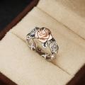 14k Rose Gold Flower Ring European and American Vintage Plated 925 Silver Split Engagement Ring
