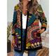 Women's Jacket Casual Jacket Regular Coat Floral Print Round Neck Regular Fit Casual Baroque Jacket Long Sleeve Green Blue Winter Fall Daily Holiday