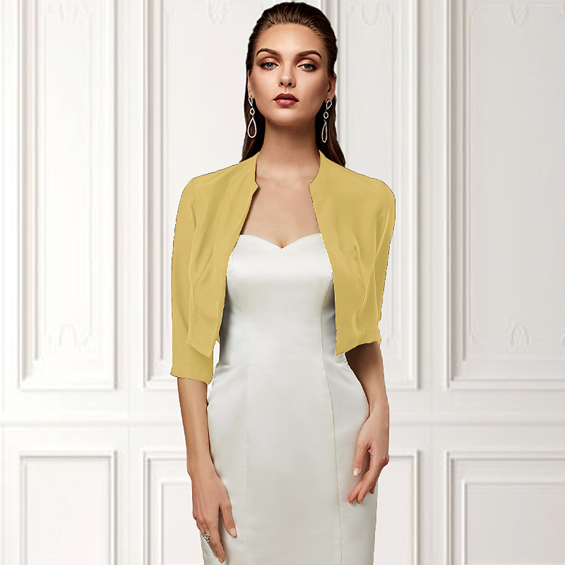 Women's Wrap Bolero Shrug Mother's Wraps Basic Coats / Jackets Elegant 3/4 Length Sleeve Chiffon Wedding Guest Wraps With Pure Color For Party Evening Spring Summer dress to impress