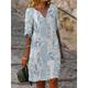 Women's Shift Dress Summer Dress Floral Print Split Neck Midi Dress Active Fashion Outdoor Daily Half Sleeve Regular Fit Navy Blue Blue Sky Blue Summer Spring S M L XL XXL