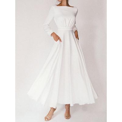 Bridal Shower Little White Dress Bridal Shower Dresses Casual Wedding Dresses A-Line Square Neck Long Sleeve Ankle Length Chiffon Bridal Gowns With Pleats 2025