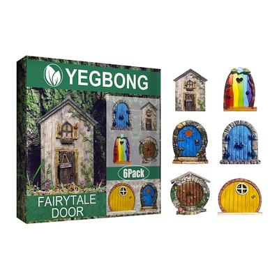 6pcs Fairy Garden Door for Tree Fairy Garden Outdoor Decor Accessories Fairytale Tiny House Doors Mini Gift for Multicolor