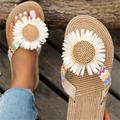 Women's Sandals Slippers Flip-Flops Flip-Flops Comfort Shoes Daily Beach Color Block Sunflower Summer Flower Wedge Heel Open Toe Vacation Cute Comfort Microfiber Tissage Volant Loafer 2211 apricot