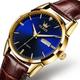 OLEVS Men Mechanical Watch Calendar Waterproof Noctilucent Day Date Genuine Leather Watch