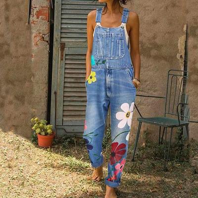 Women's Normal Overall Streetwear Floral Sleeveless Pocket Print Daily Going out Regular Fit Blue Gray Light Blue