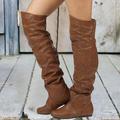 Women's Boots Biker boots Combat Boots Plus Size Party Outdoor Office Solid Color Over The Knee Boots Thigh High Boots Summer Winter Flat Heel Round Toe Elegant Casual Minimalism Faux Leather Zipper