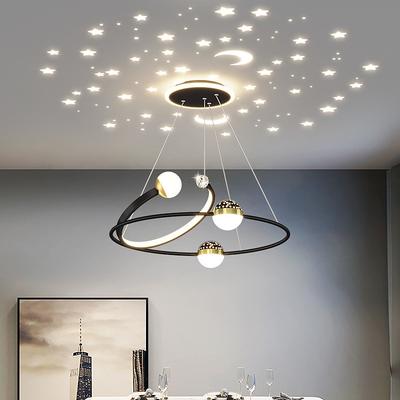 Creative LED Chandelier, Dimmable 48W Pedant Light with Remote Control, Acrylic Shade with Star Projection Pendant Light Fixtures, Pendant Lighting for Kitchen Dining Room Living Room