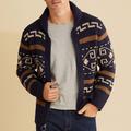 Men's Sweater Cardigan Zip Sweater Ribbed Knit Knitted Jacquard Abstract Lapel Stylish Vintage Style Daily Wear Clothing Apparel Fall Winter Navy Blue Khaki M L XL