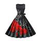Women's Retro 1950s Vintage Dress Midi Dress Daily Holiday Ruched Bow Floral Crewneck Sleeveless V Summer Spring Deep Purple Black