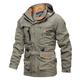 Men's Cargo Jacket Hoodied Jacket Tactical Jacket Sports Outdoor Fishing Thermal Warm Windproof Patchwork Autumn / Fall Letter Sporty Turndown Regular Army Green Blue Khaki Jacket