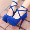 Women's Heels Pumps Stilettos High Heels Ankle Strap Heels Daily Solid Colored Platform Stiletto Heel Round Toe PU Buckle Black Red Blue