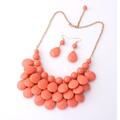 chunky acrylic jewel cluster floating bubble statement necklace - teardrop dangle layered bib collar (peach pink)