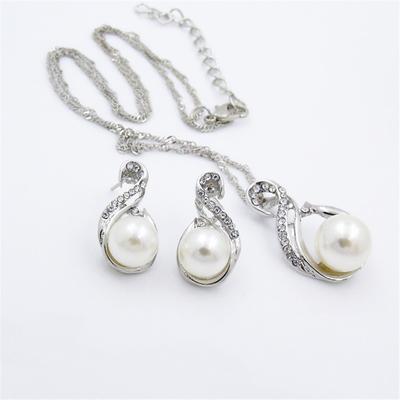 1set(1pcs Necklace1pair Earrings) Shiny Luxury Imitation Pearl Rhinestone Alloy Jewelry Set For Women's Party Evening Gift Daily