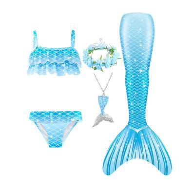 Kids Girls' Five Piece Mermaid Swimwear Swimwear Bikini Swimming Rainbow Cute Sexy Print Bathing Suits 3-10 Years Summer Light Blue Rose Gold