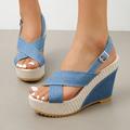 Women's Sandals Comfort Shoes Daily Summer Wedge Heel Open Toe Fashion Casual Canvas Buckle Black Blue Gray