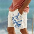 Animal Shark Printed Men's Cotton Shorts Summer Hawaiian Shorts Beach Shorts Drawstring Elastic Waist Comfort Breathable Short Outdoor Holiday Going out Cotton Blend Fashion Casual White Army Green