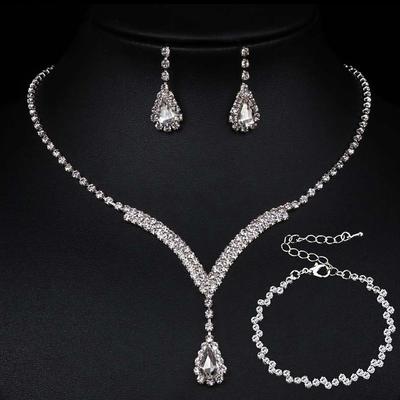 Bridal Jewelry Sets 1 set Rhinestone 1 Necklace 1 Bracelet Earrings Women's Fashion Personalized Luxury Vintage Style Precious Diamond Water Drop Jewelry Set For Wedding Party Evening Wedding Guest