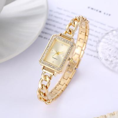 Luxury Women's Quartz Watch Minimalist Square Full Diamond Digital Quartz Watch Gold Stainless Steel Bracelet Women's Dress Clock