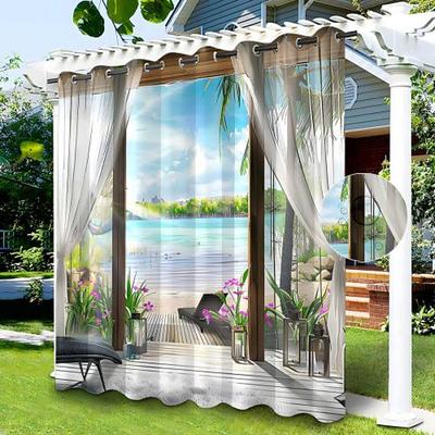 Waterproof Outdoor Curtain Privacy, Sliding Patio Curtain Drapes, Pergola Curtains Grommet 3D Forest Landscape For Gazebo, Balcony, Porch, Party, 1 Panel