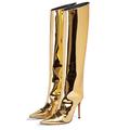 Women's Knee High Boots Sexy Pointed Toe Stiletto Heel Boot Metallic Leather Zipper Booties Dress Shoes 12CM 1980s Disco Retro Vintage Halloween Carnival Club TS Style