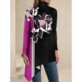 Women's Shirt Blouse Floral Color Block Casual Holiday Print Asymmetric Hem Pink Long Sleeve Fashion High Neck Spring Fall