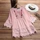 Shirt Boho Shirt Blouse Women's White Pink Blue Floral Lace up Lace Street Daily Fashion Round Neck S