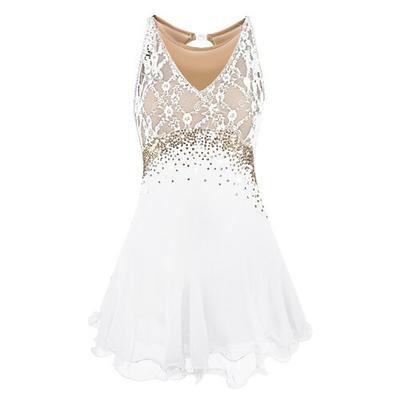 Figure Skating Dress Women's Girls' Ice Skating Dress Dark purple White Yellow Open Back Mesh Spandex Lace High Elasticity Competition Skating Wear Jeweled Rhinestone Sleeveless Ice Skating Figure