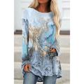 Women's T shirt Tee Tunic Shirts Tunic Blue Graphic Print Long Sleeve Daily Weekend Tunic Basic Round Neck Long Abstract Painting Plus Size L